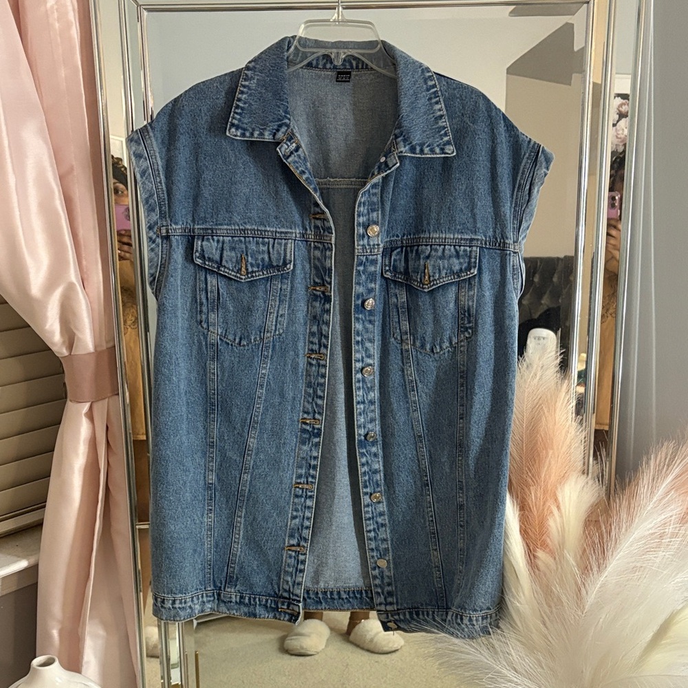 SHEIN Blue Denim Long Vest